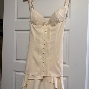 Oh Polly Size US 8 Ruffle-Trim Button-Detail Corset Mini Dress in Ivory